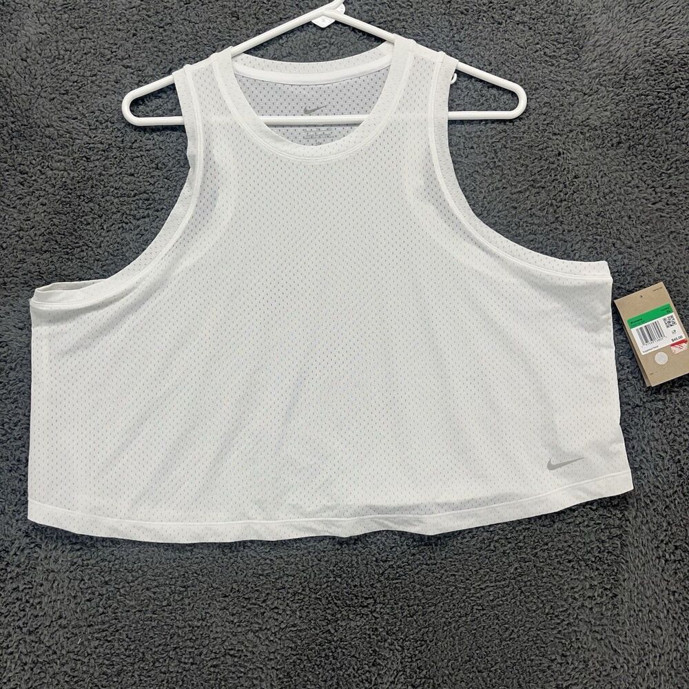 Nike Cropped Tank Top Womens XL Extra‎ Large White Sleeveless Dri Fit Mesh New